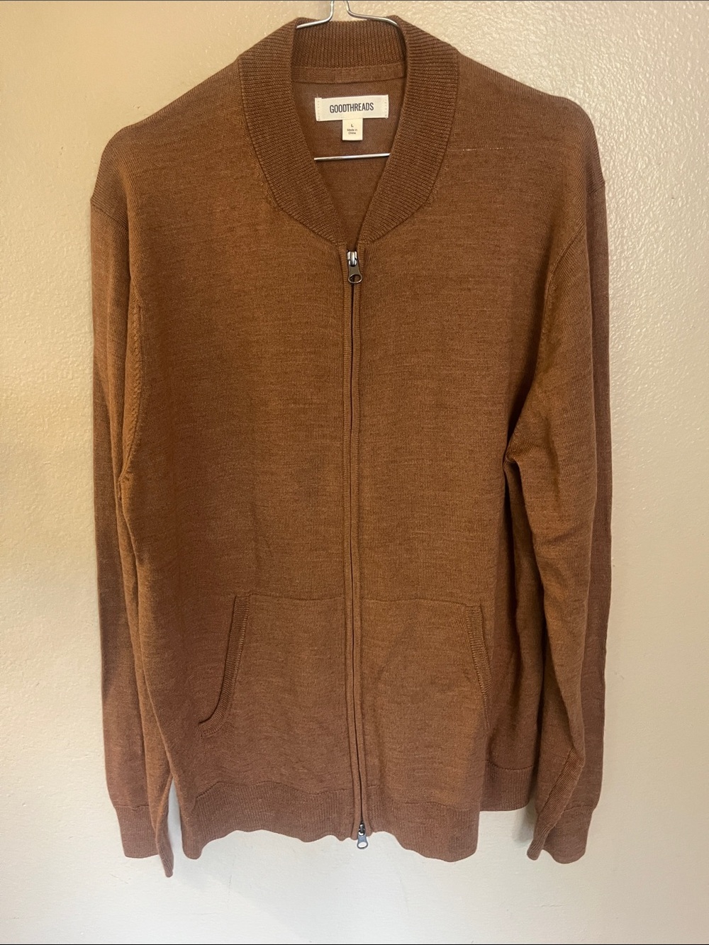 Goodthreads Men's Brown Zip-Up Wool Blend Cardigan Sweater L